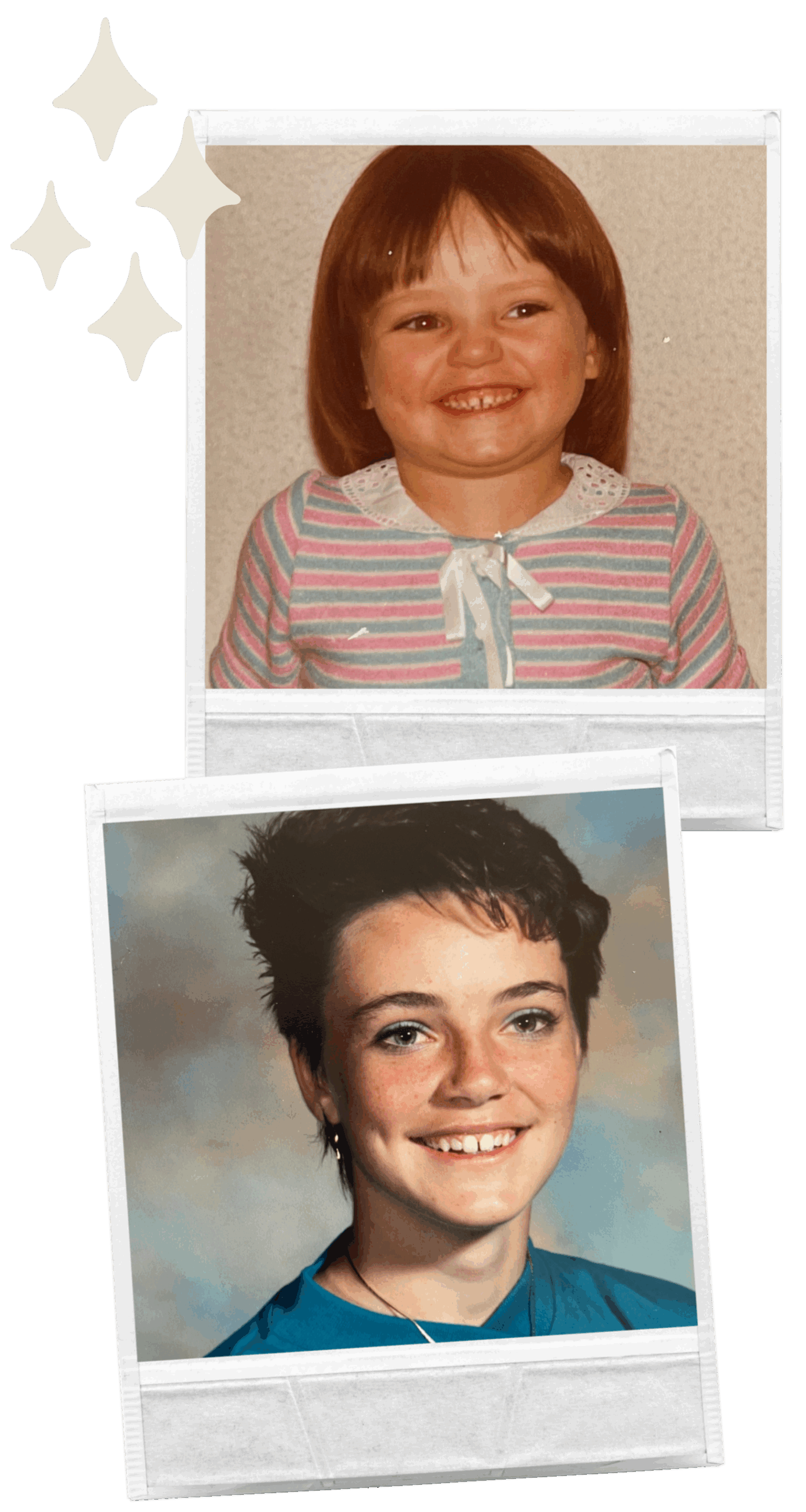Two Polaroids of Krystal Jakosky as a toddler and teenager